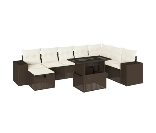 9-Daļīgs Dārza Dīvāna Komplekts, Matrači, Brūna Pe Rotangpalma Vidaxl