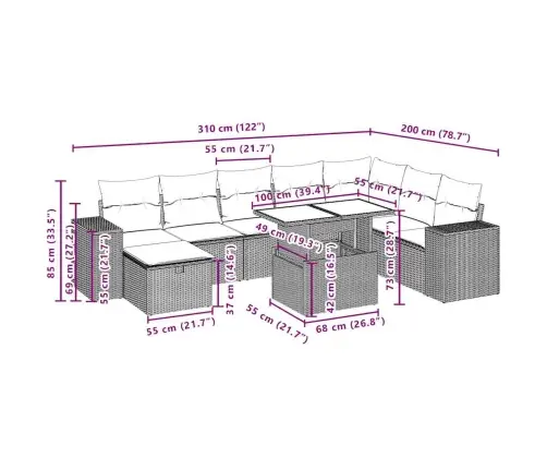 9-Daļīgs Dārza Dīvāna Komplekts, Matrači, Brūna Pe Rotangpalma Vidaxl