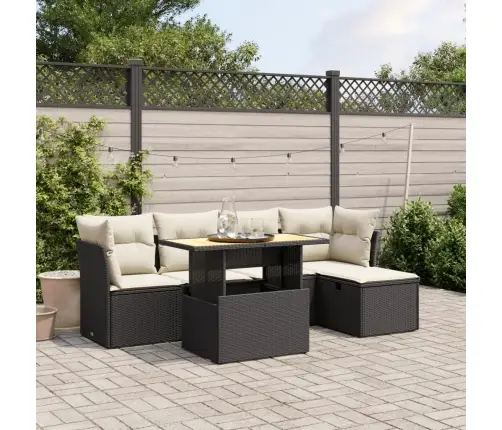 6-Daļīgs Dārza Dīvāna Komplekts, Matrači, Melna Pe Rotanpalma Vidaxl