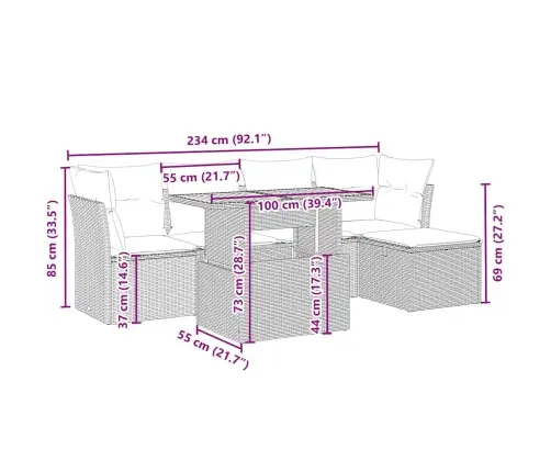 Sofos Komplektas Su Pagalvėlėmis, 6 Dalių, Smėlio, Poliratanas