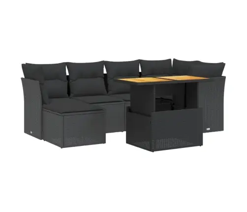 7-Daļīgs Dārza Dīvāna Komplekts Ar Matračiem, Melna Pe Vidaxl