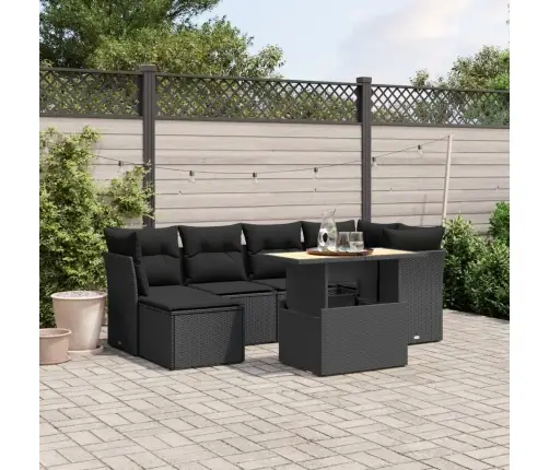 7-Daļīgs Dārza Dīvāna Komplekts Ar Matračiem, Melna Pe Vidaxl