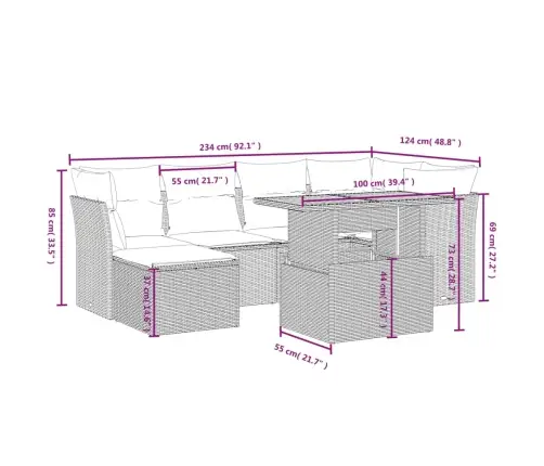7-Daļīgs Dārza Dīvāna Komplekts, Matrači, Bēša Pe Rotangpalma Vidaxl
