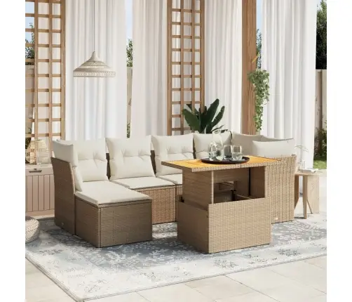 7-Daļīgs Dārza Dīvāna Komplekts, Matrači, Bēša Pe Rotangpalma Vidaxl