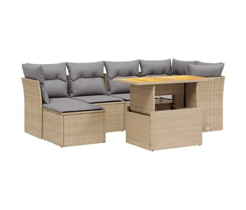 Sofos Komplektas Su Pagalvėlėmis, 7 Dalių, Smėlio, Poliratanas