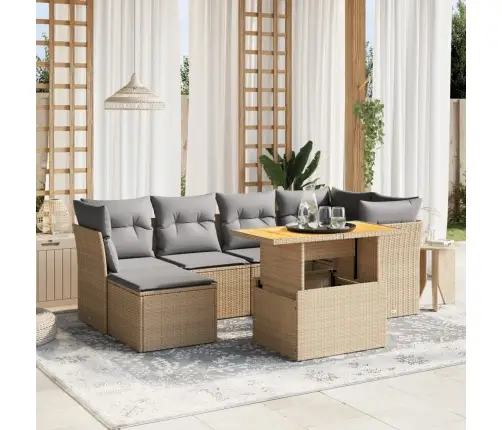 Sofos Komplektas Su Pagalvėlėmis, 7 Dalių, Smėlio, Poliratanas