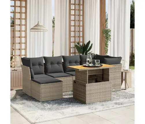 7-Daļīgs Dārza Dīvāna Komplekts, Matrači, Pelēka Pe Rotangpalma Vidaxl