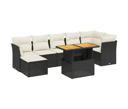 Sofos Komplektas Su Pagalvėlėmis, 8 Dalių, Juodas, Poliratanas