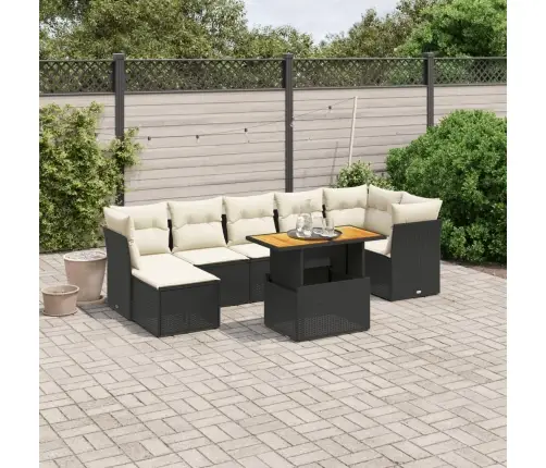 Sofos Komplektas Su Pagalvėlėmis, 8 Dalių, Juodas, Poliratanas