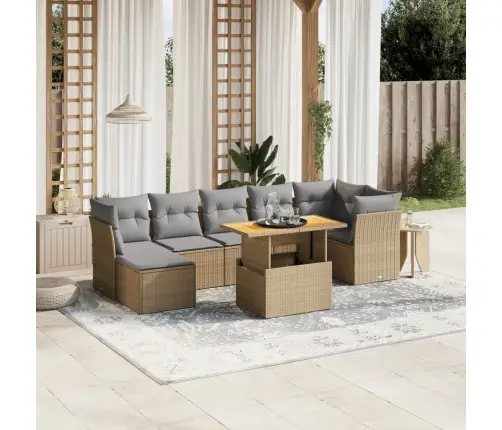 8-Daļīgs Dārza Dīvāna Komplekts, Matrači, Bēša Pe Rotangpalma Vidaxl