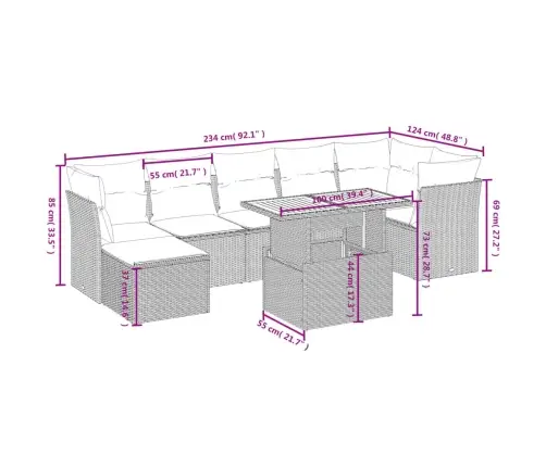 8-Daļīgs Dārza Dīvāna Komplekts Ar Matračiem, Pelēks Pe Pinums Vidaxl