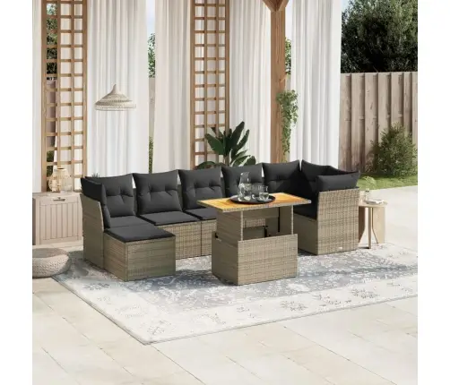 8-Daļīgs Dārza Dīvāna Komplekts Ar Matračiem, Pelēks Pe Pinums Vidaxl