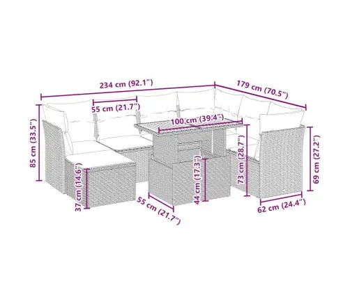 8-Daļīgs Dārza Dīvāna Komplekts, Matrači, Bēša Pe Rotangpalma Vidaxl