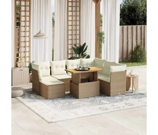 8-Daļīgs Dārza Dīvāna Komplekts, Matrači, Bēša Pe Rotangpalma Vidaxl