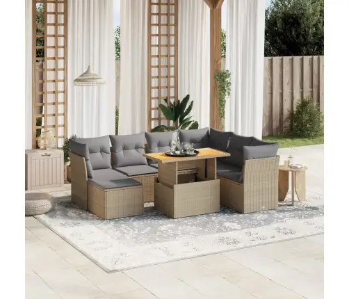 Sofos Komplektas Su Pagalvėlėmis, 8 Dalių, Smėlio, Poliratanas