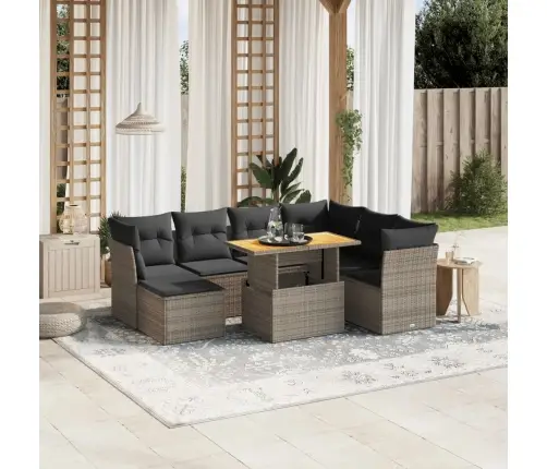 8-Daļīgs Dārza Dīvāna Komplekts Ar Matračiem, Pelēks Pe Pinums Vidaxl