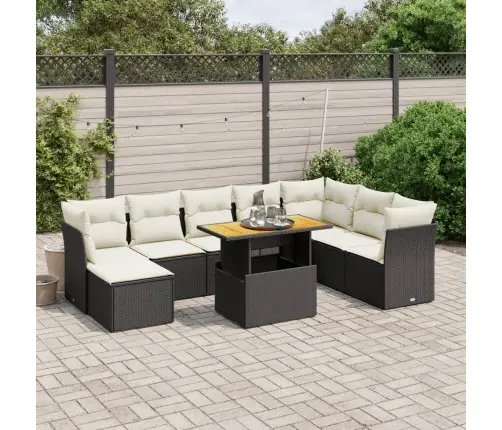 Sodo Komplektas Su Pagalvėlėmis, 9 Dalių, Juodas, Poliratanas