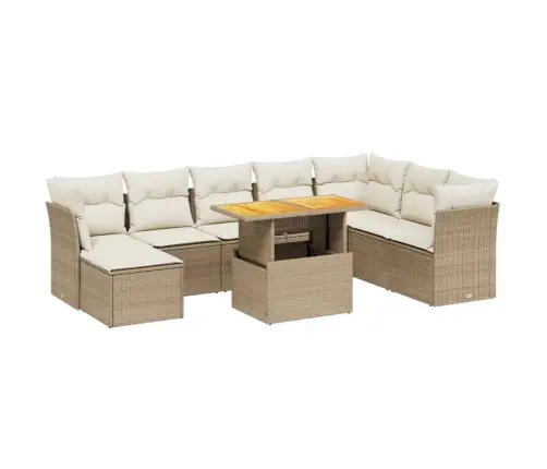 Sodo Komplektas Su Pagalvėlėmis, 9 Dalių, Smėlio, Poliratanas