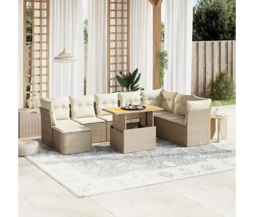 Sodo Komplektas Su Pagalvėlėmis, 9 Dalių, Smėlio, Poliratanas