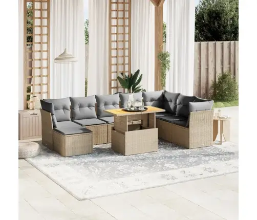 Sodo Komplektas Su Pagalvėlėmis, 9 Dalių, Smėlio, Poliratanas