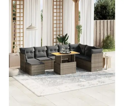 Sofos Komplektas Su Pagalvėlėmis, 9 Dalių, Pilkas, Poliratanas