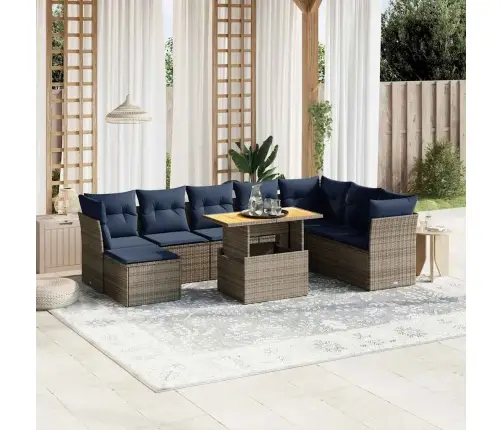 9-Daļīgs Dārza Dīvāna Komplekts Ar Matračiem Pelēka Rotangpalma Vidaxl