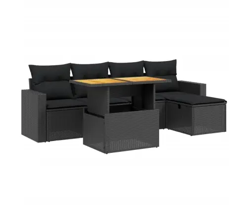 6-Daļīgs Dārza Dīvāna Komplekts, Matrači, Melna Pe Rotanpalma Vidaxl