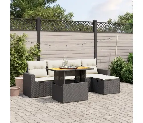 6-Daļīgs Dārza Dīvāna Komplekts, Matrači, Melna Pe Rotanpalma Vidaxl