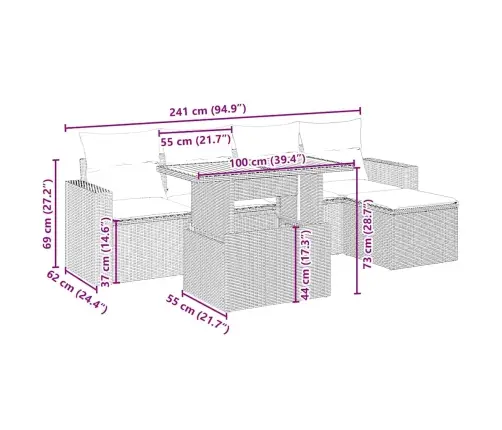 6-Daļīgs Dārza Dīvāna Komplekts, Matrači, Bēša Pe Rotangpalma Vidaxl