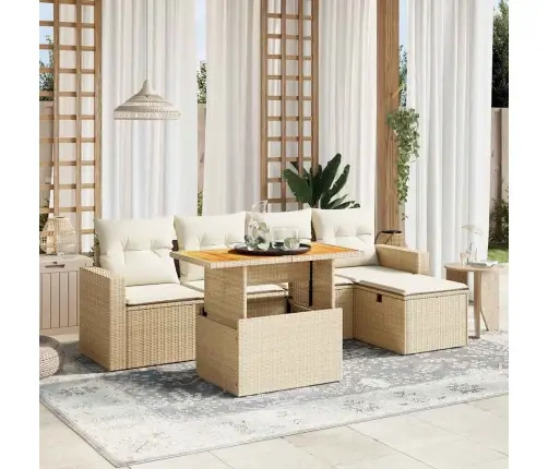 6-Daļīgs Dārza Dīvāna Komplekts, Matrači, Bēša Pe Rotangpalma Vidaxl