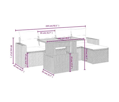 6-Daļīgs Dārza Dīvāna Komplekts, Matrači, Bēša Pe Rotangpalma Vidaxl