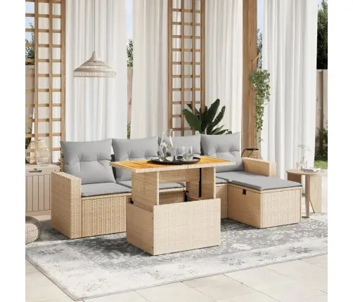 6-Daļīgs Dārza Dīvāna Komplekts, Matrači, Bēša Pe Rotangpalma Vidaxl