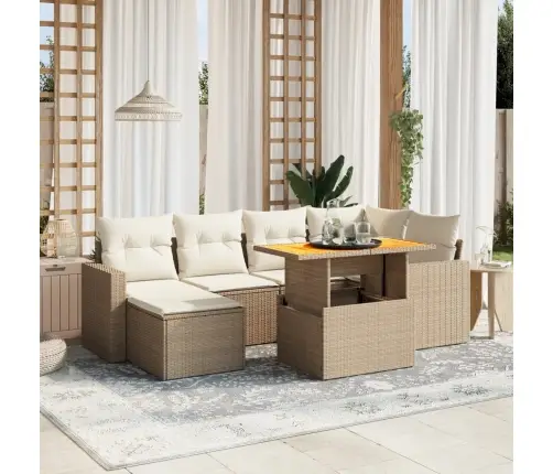 7-Daļīgs Dārza Dīvāna Komplekts, Matrači, Bēša Pe Rotangpalma Vidaxl