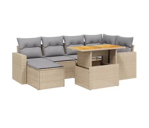 7-Daļīgs Dārza Dīvāna Komplekts, Matrači, Bēša Pe Rotangpalma Vidaxl