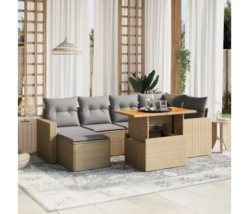 7-Daļīgs Dārza Dīvāna Komplekts, Matrači, Bēša Pe Rotangpalma Vidaxl