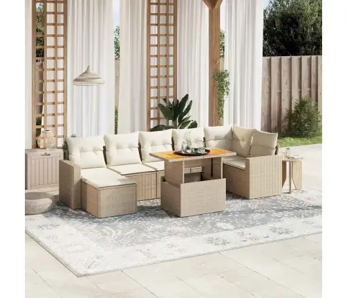 8-Daļīgs Dārza Dīvāna Komplekts, Matrači, Bēša Pe Rotangpalma Vidaxl