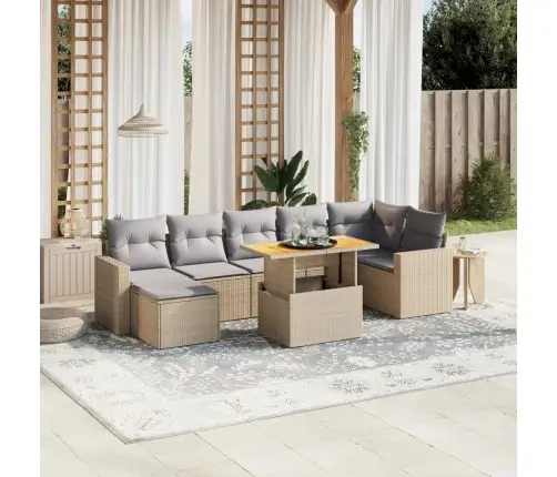 Sofos Komplektas Su Pagalvėlėmis, 8 Dalių, Smėlio, Poliratanas