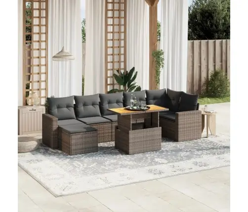 8-Daļīgs Dārza Dīvāna Komplekts Ar Matračiem, Pelēks Pe Pinums Vidaxl