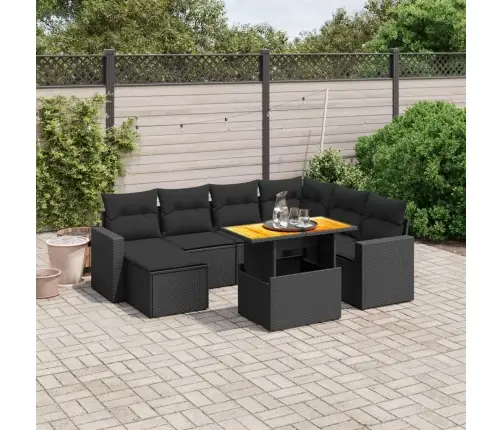 8-Daļīgs Dārza Dīvāna Komplekts, Matrači, Melna Pe Rotangpalma Vidaxl