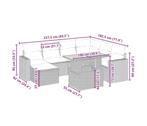 8-Osaline Aiadiivani Komplekt Patjadega, Beež, Polürotang