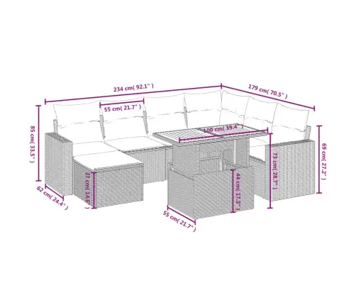 8-Daļīgs Dārza Dīvāna Komplekts, Matrači, Bēša Pe Rotangpalma Vidaxl