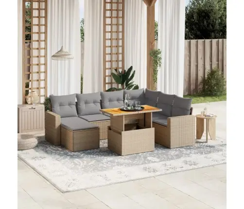 8-Daļīgs Dārza Dīvāna Komplekts, Matrači, Bēša Pe Rotangpalma Vidaxl