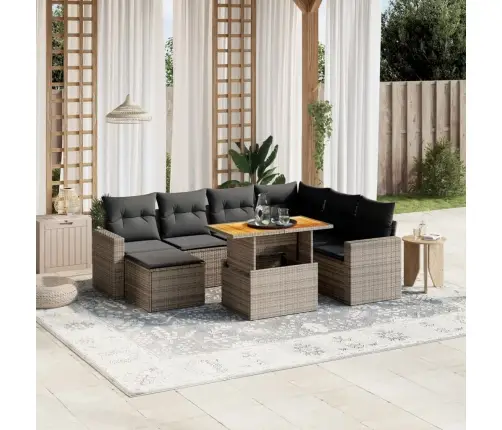 8-Daļīgs Dārza Dīvāna Komplekts Ar Matračiem, Pelēks Pe Pinums Vidaxl