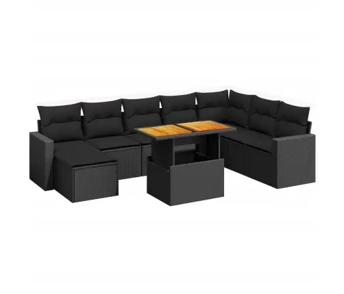 9-Daļīgs Dārza Dīvāna Komplekts, Matrači, Melna Pe Rotangpalma Vidaxl