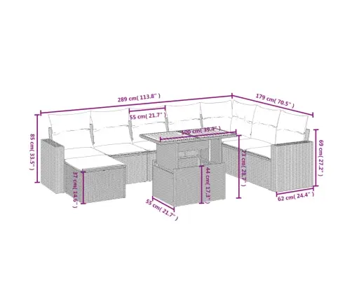 9-Daļīgs Dārza Dīvāna Komplekts, Matrači, Melna Pe Rotangpalma Vidaxl