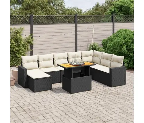 9-Daļīgs Dārza Dīvāna Komplekts, Matrači, Melna Pe Rotangpalma Vidaxl