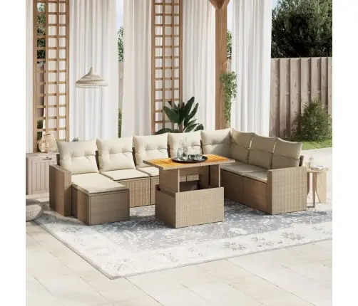 9-Daļīgs Dārza Dīvānu Komplekts, Matrači, Bēša Pe Rotangpalma Vidaxl