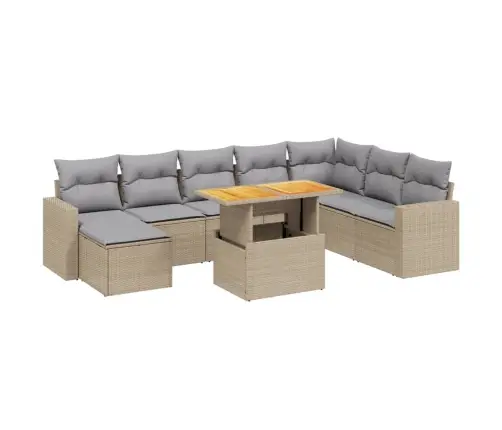 9-Daļīgs Dārza Dīvānu Komplekts, Matrači, Bēša Pe Rotangpalma Vidaxl