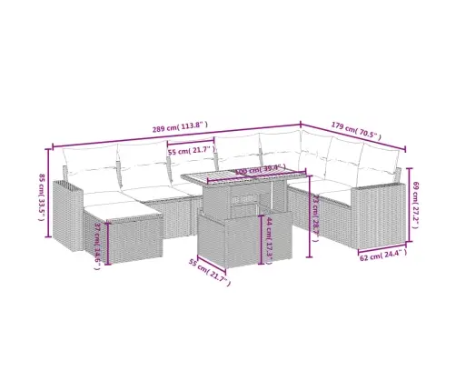 9-Daļīgs Dārza Dīvānu Komplekts, Matrači, Bēša Pe Rotangpalma Vidaxl