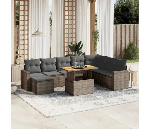 Sofos Komplektas Su Pagalvėlėmis, 9 Dalių, Pilkas, Poliratanas